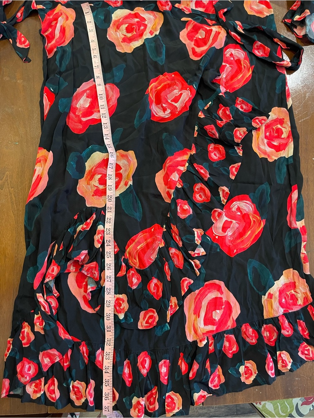 NWT Anthropologie Floral Faux Wrap Flutter Midi Dress in Black and Pink - Picture 5 of 7